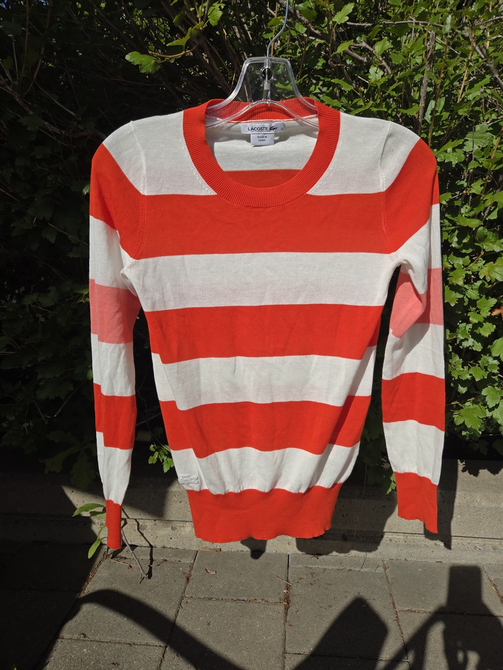 Lacoste Women’s Red & White Striped Crewneck Sweater  XS/32